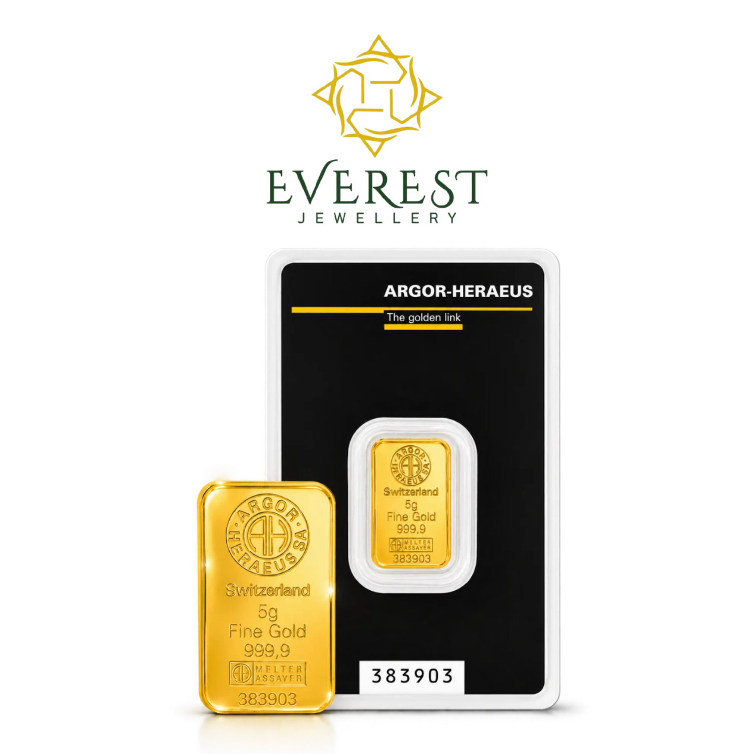 5 Gram Argor-Heraeus Swiss Gold Bullion Bar