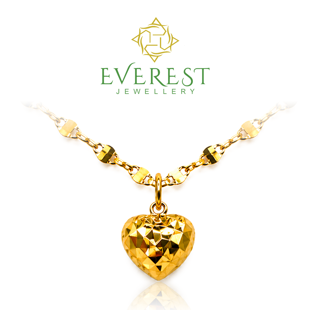 916 Yellow Gold 2S Cut Hollow Heart Pendant