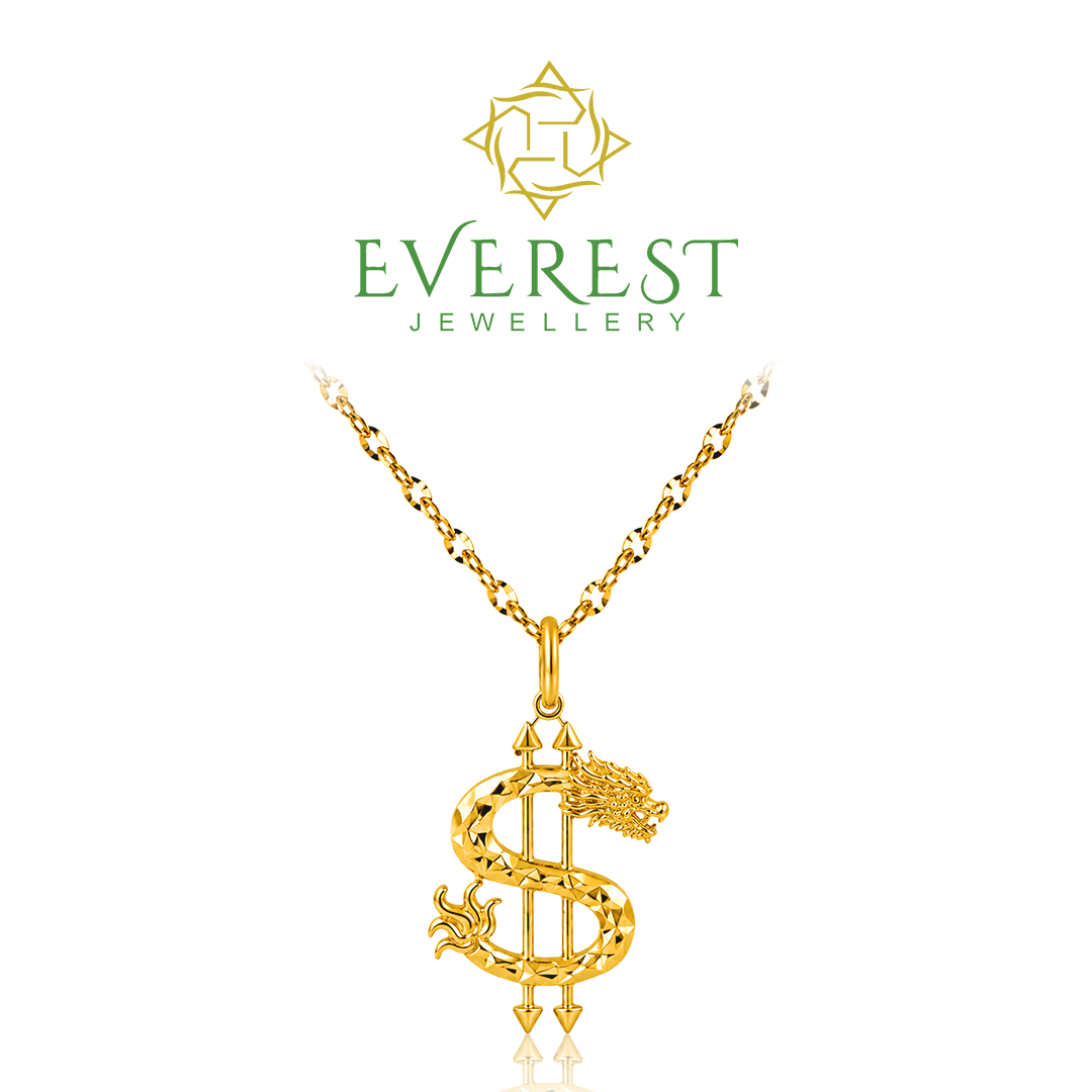 916 Yellow Gold Dollar Sign Dragon Pendant