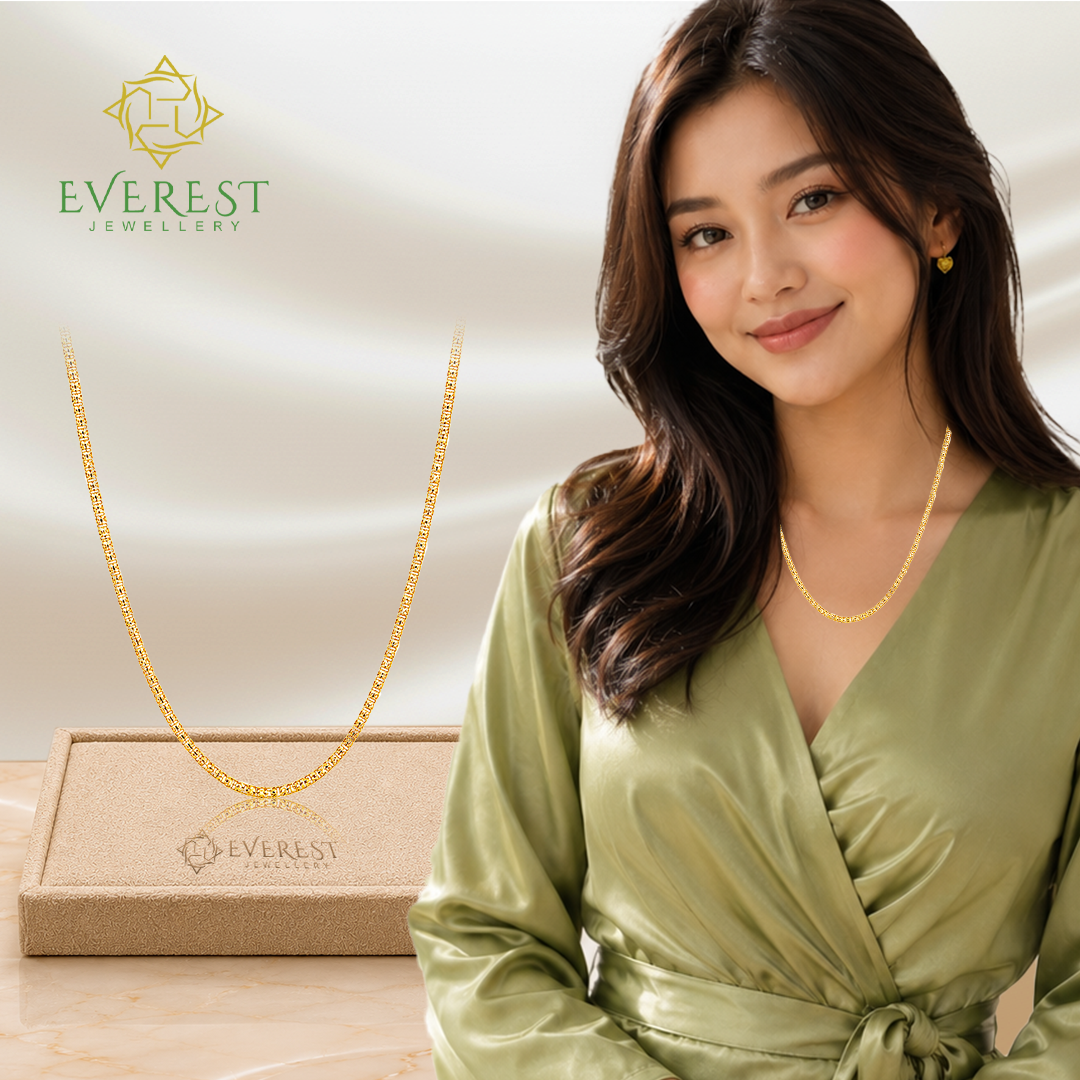 916 Yellow Gold Shine Flower Luo Zhu Necklace