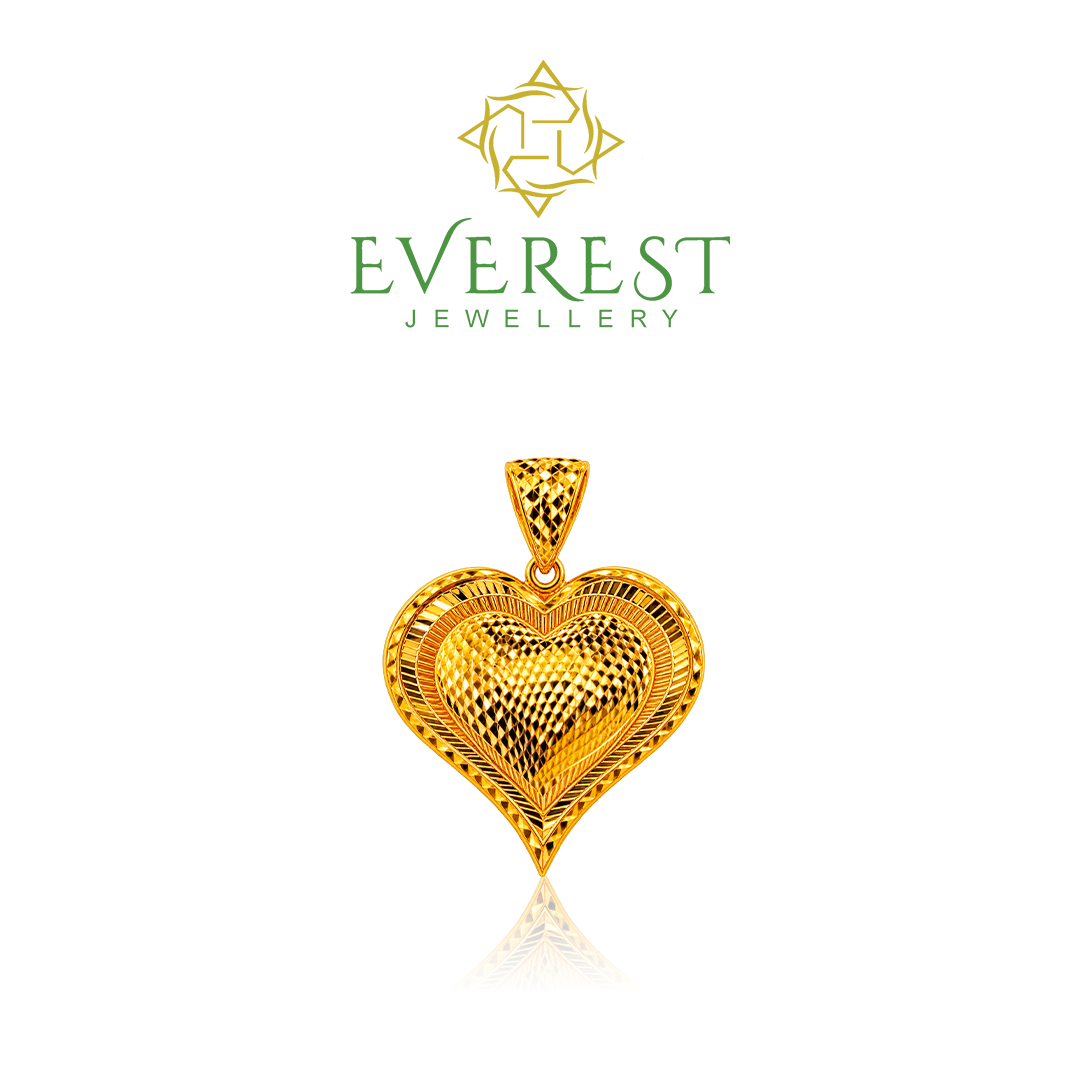 916 Yellow Gold Textured Heart Pendant M 32mm