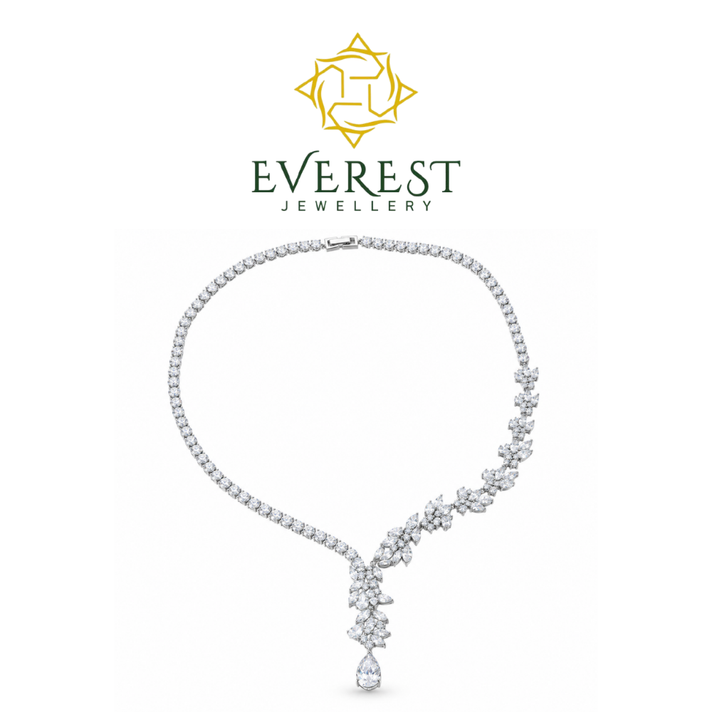 Asymmetric Vine-Inspired Necklace with Teardrop Diamond Centerpiece(G)