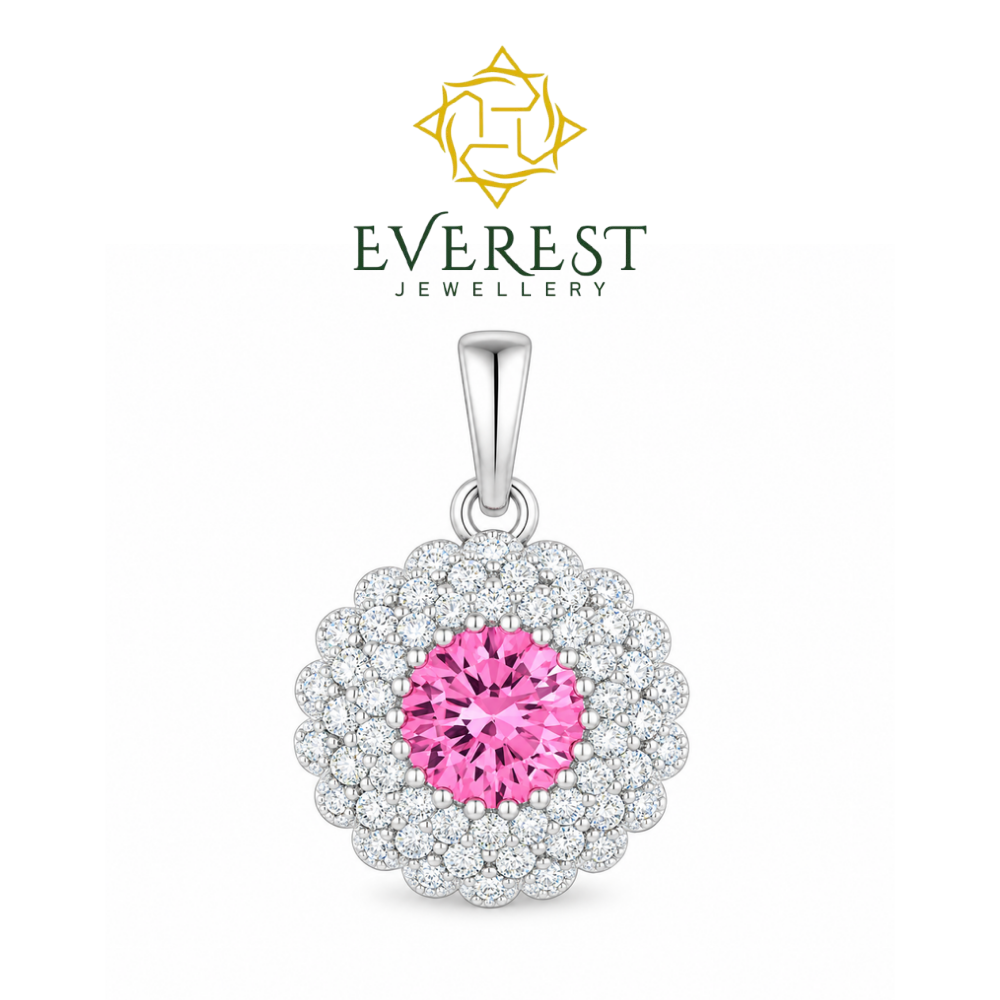Elegant Pink Sapphire & brilliant VS1 Diamond Halo Pendant(G)