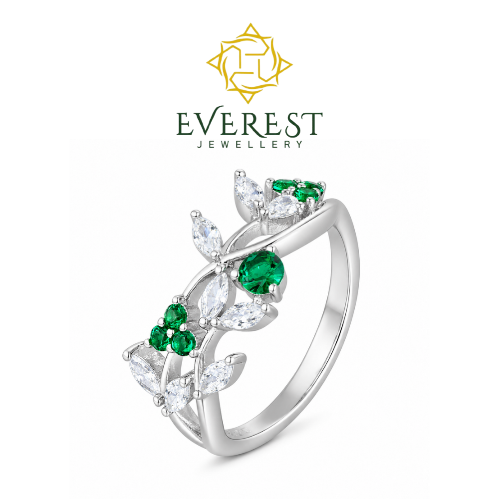 “Enchanted Bloom” Emerald & Diamond Leaf Ring(G)