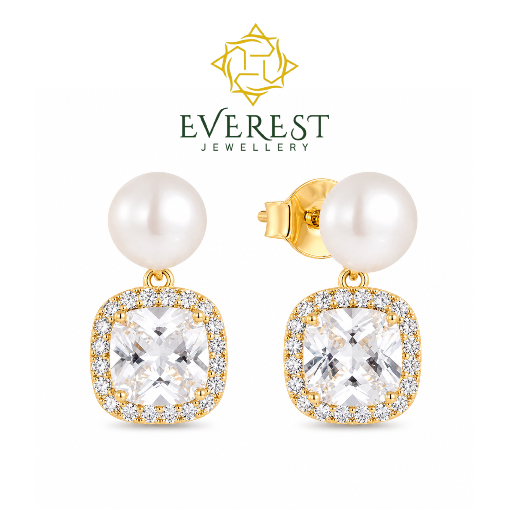 “Moonlit Elegance” Pearl & brilliant CZ Drop Earrings  white, rose, or yellow silverwith brilliant C