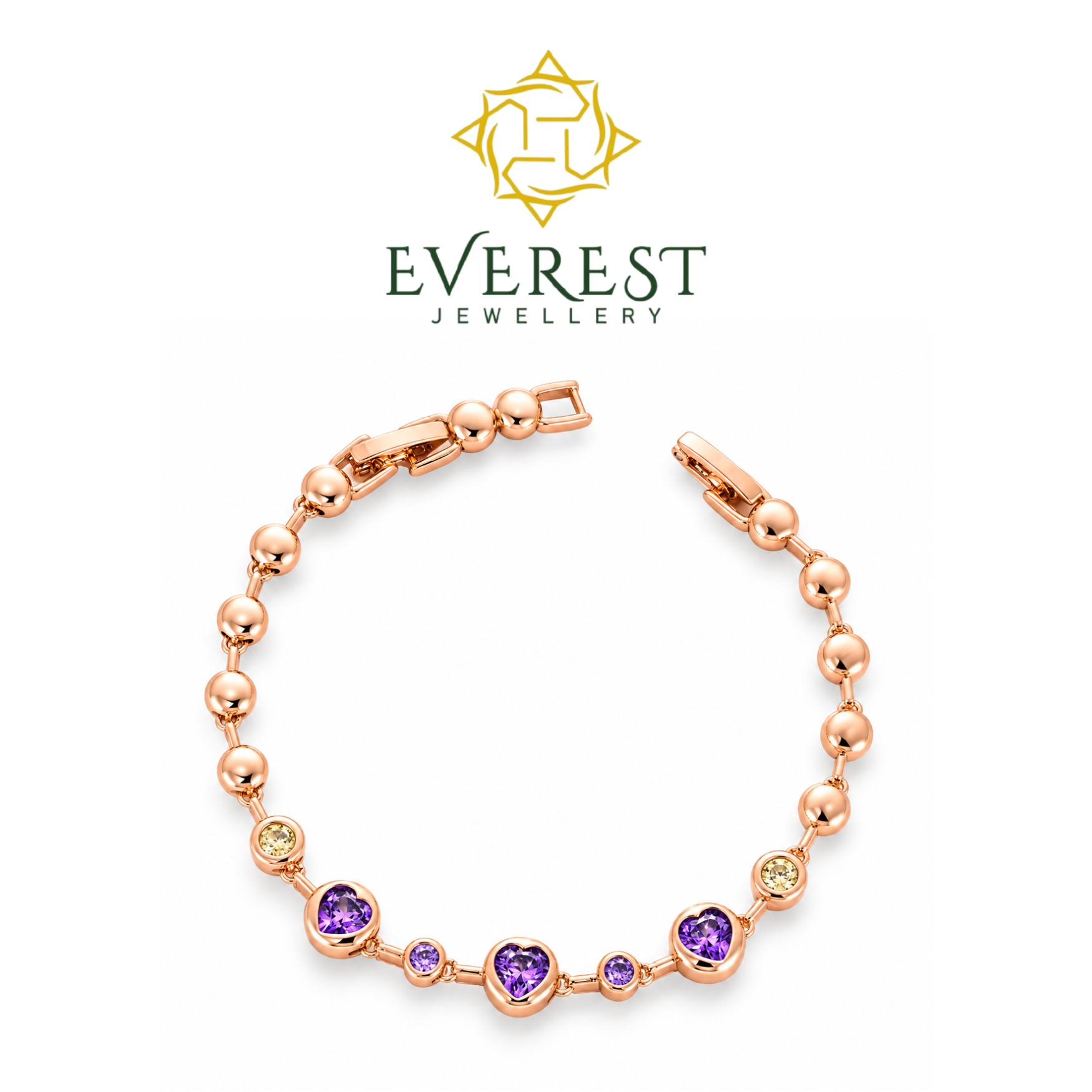 Rose Plated Silver Amethyst Heart Bracelet