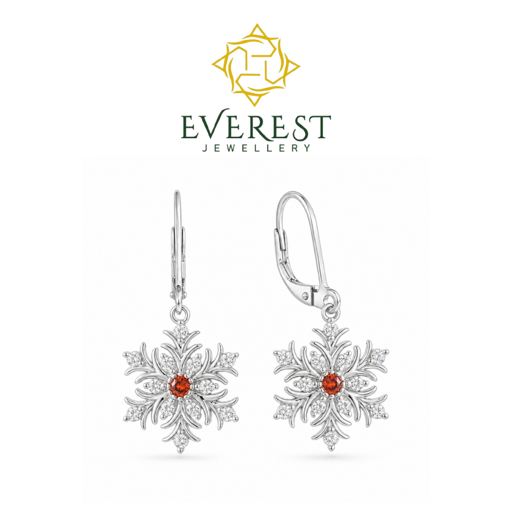Snowflake brilliant CZ & Garnet Drop Earrings