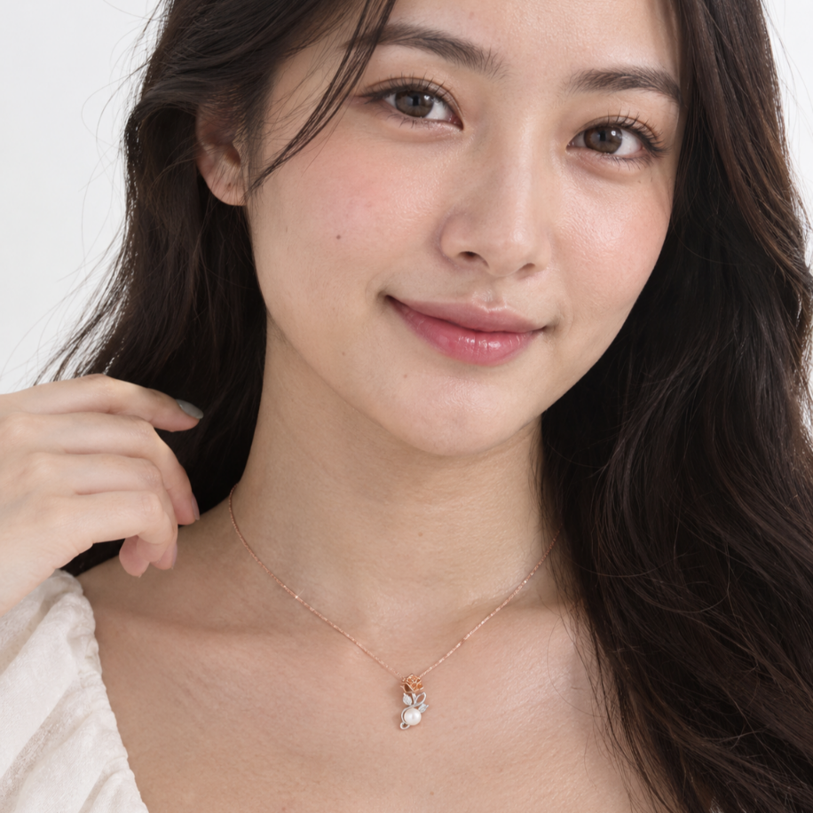Two-Tone Rose & Pearl brilliant CZ Pendant